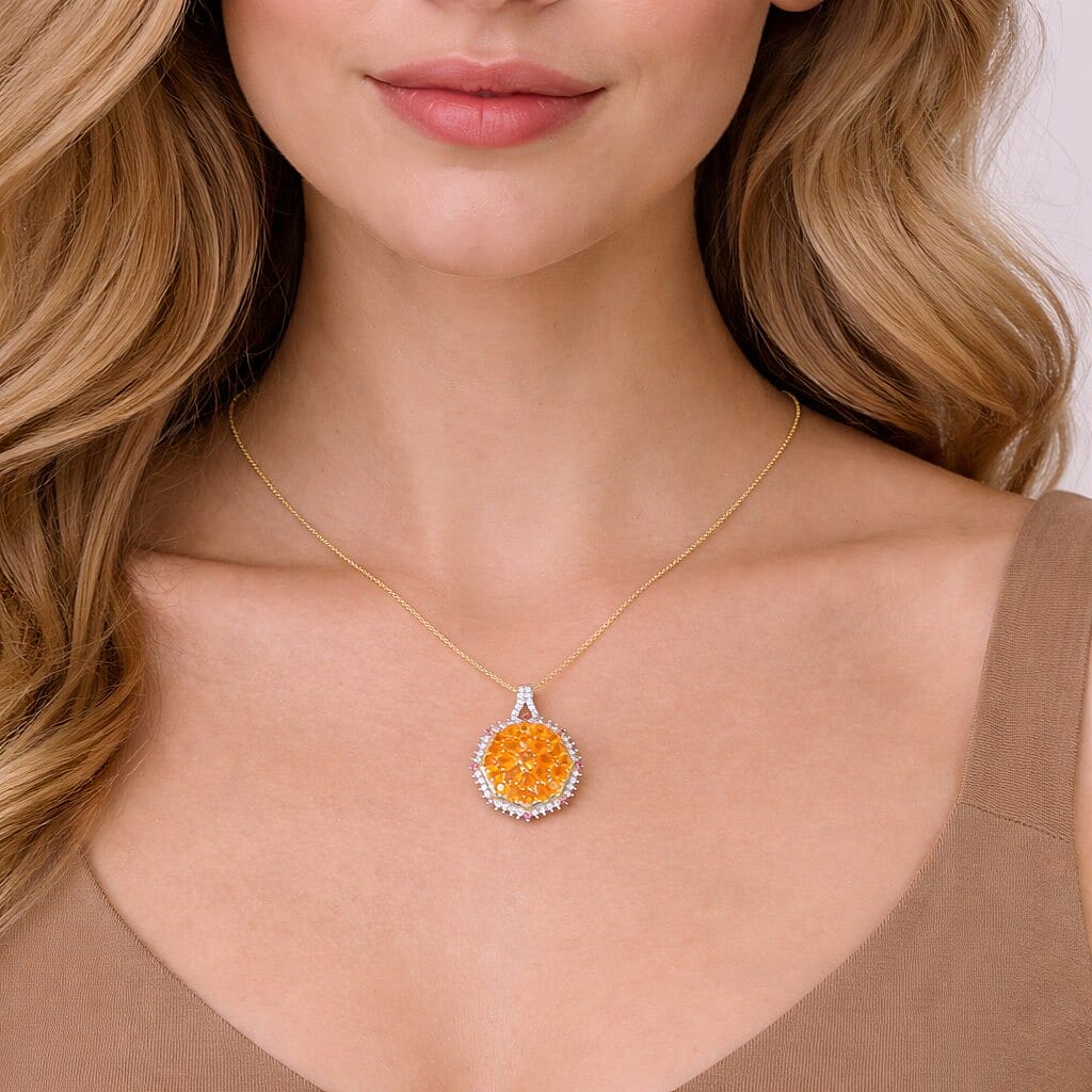 Gemstone Pendant in Sterling Silver and Vermeil Gold with Adjustable Length