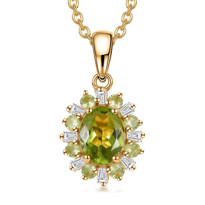 Peridot and Moissanite Gemstone Sunburst Pendant Necklace – 18K Gold Plated Finish
