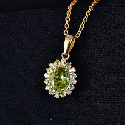 Peridot and Moissanite Gemstone Sunburst Pendant Necklace – 18K Gold Plated Finish