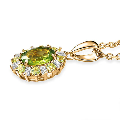 Peridot and Moissanite Gemstone Sunburst Pendant Necklace – 18K Gold Plated Finish