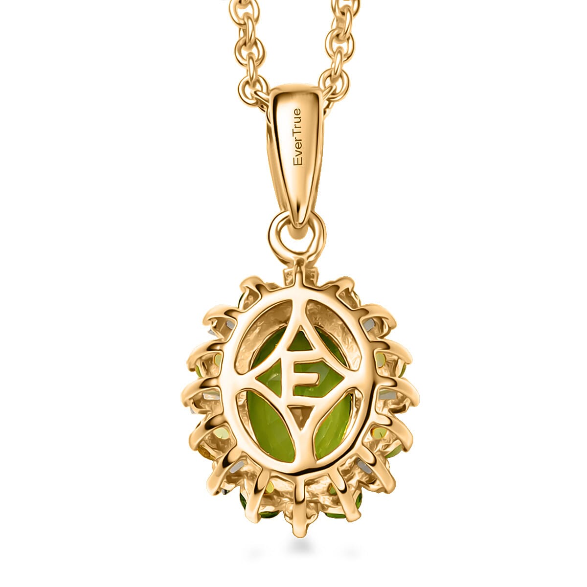 Peridot and Moissanite Gemstone Sunburst Pendant Necklace – 18K Gold Plated Finish
