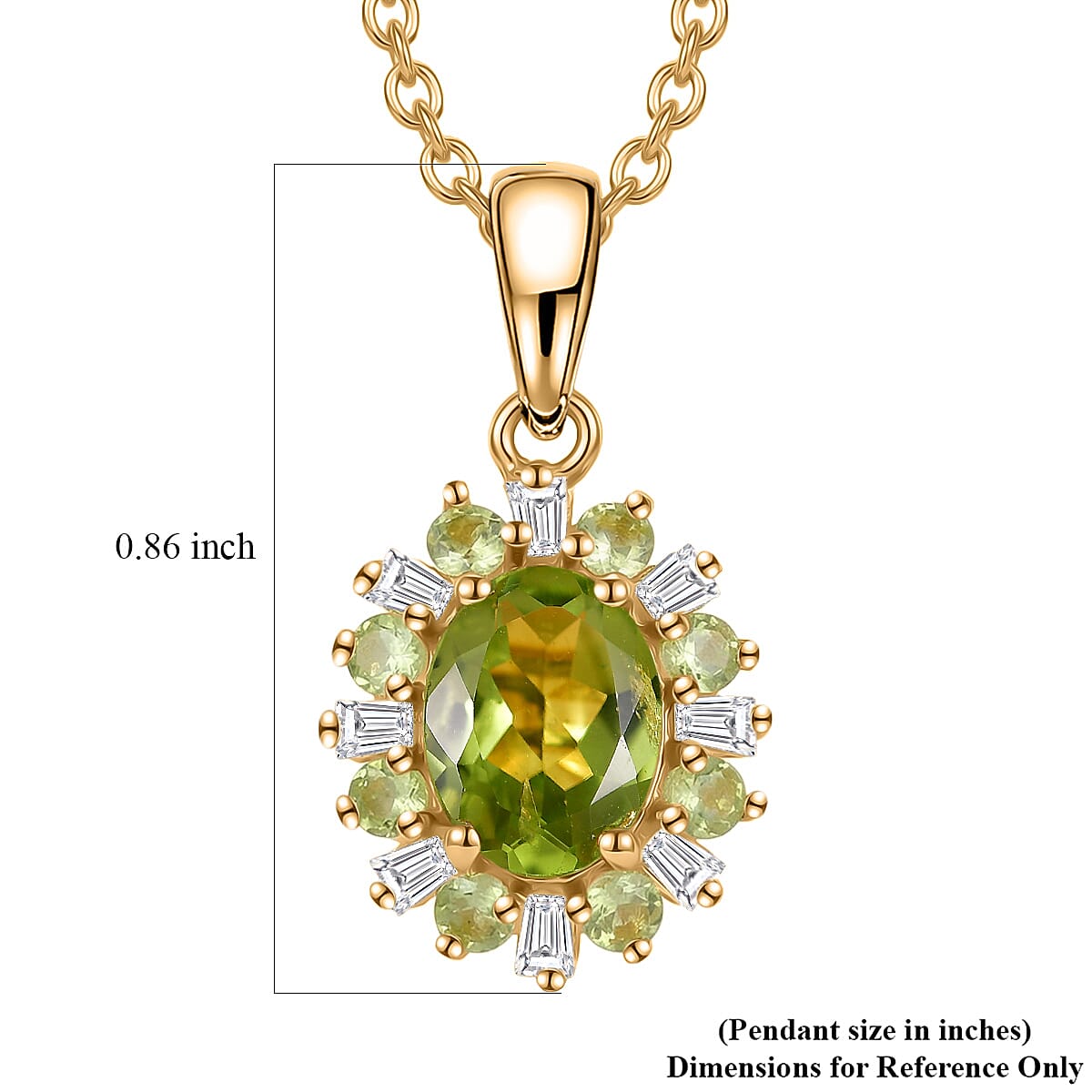 Peridot and Moissanite Gemstone Sunburst Pendant Necklace – 18K Gold Plated Finish