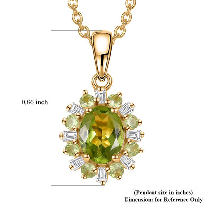 Peridot and Moissanite Gemstone Sunburst Pendant Necklace – 18K Gold Plated Finish