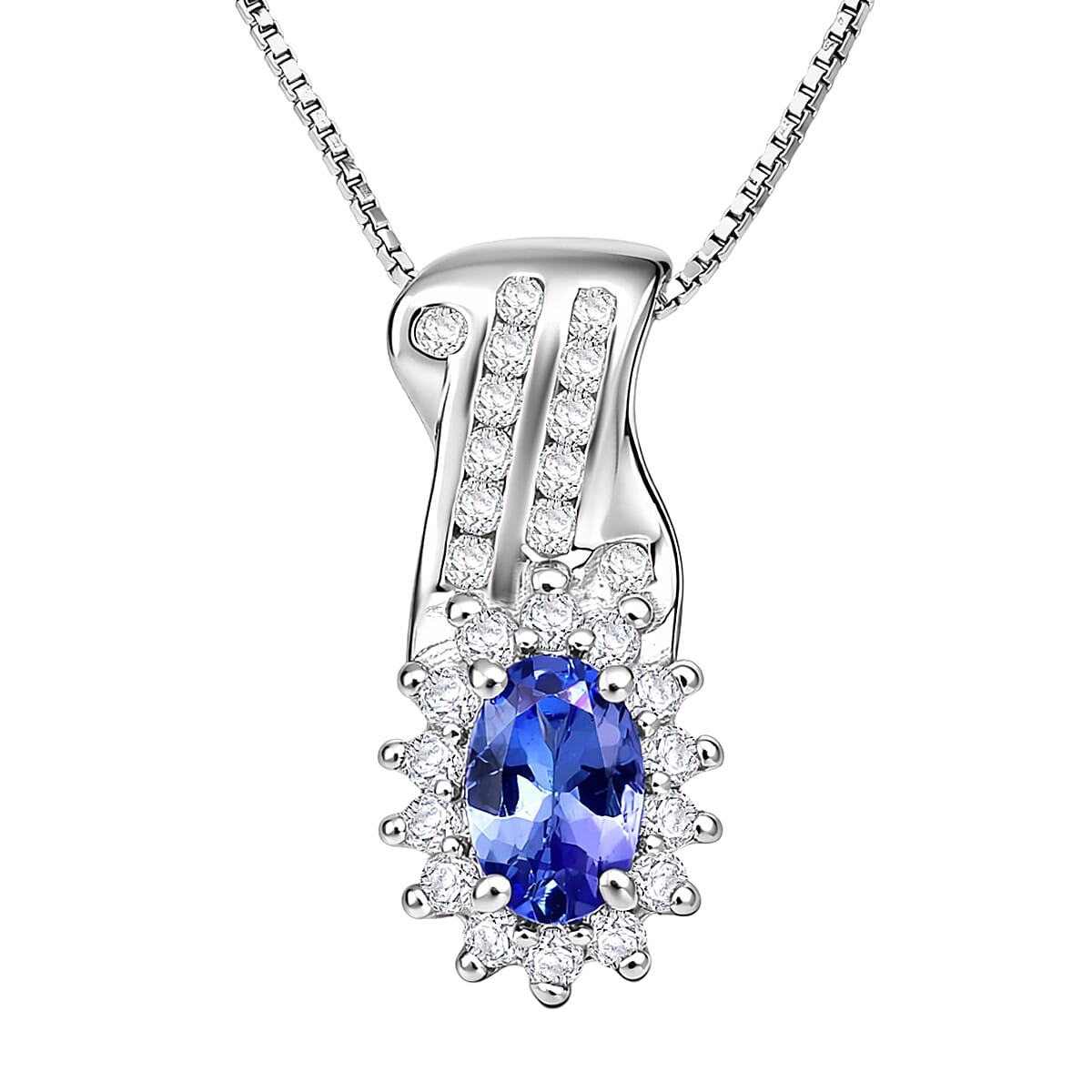 Tanzanite and White Zircon Halo Pendant – Wisdom and Clarity
