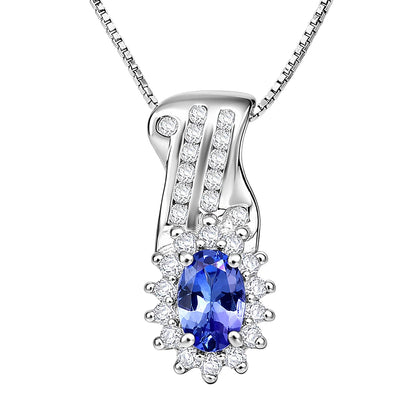 Tanzanite and White Zircon Halo Pendant – Wisdom and Clarity