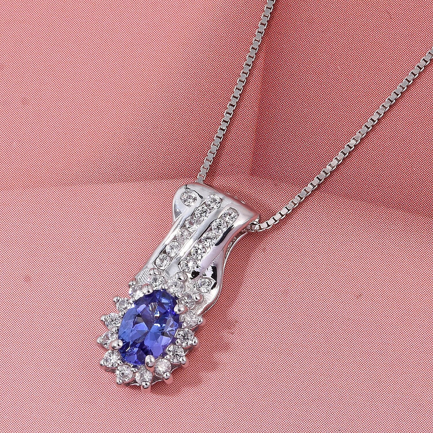 Tanzanite and White Zircon Halo Pendant – Wisdom and Clarity