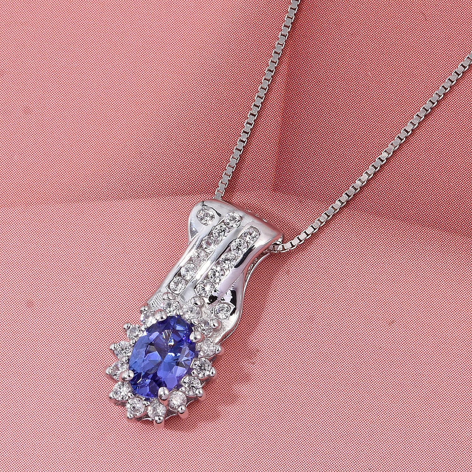 Tanzanite and White Zircon Halo Pendant – Wisdom and Clarity