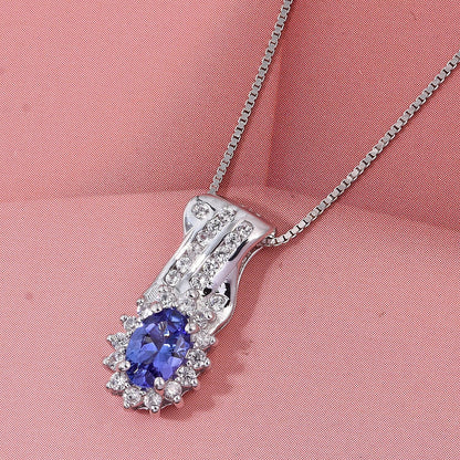 Tanzanite and White Zircon Halo Pendant – Wisdom and Clarity