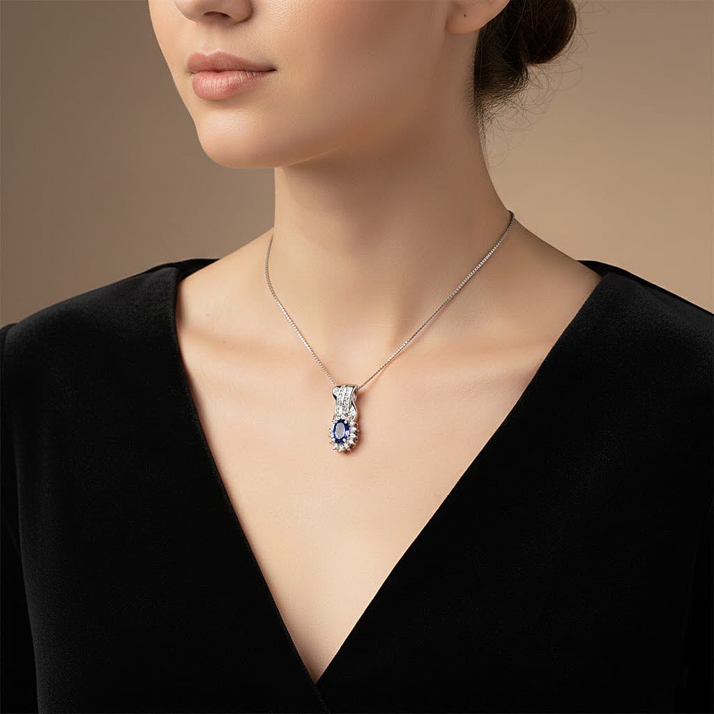 Tanzanite and White Zircon Halo Pendant – Wisdom and Clarity