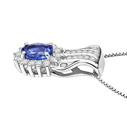 Tanzanite and White Zircon Halo Pendant – Wisdom and Clarity