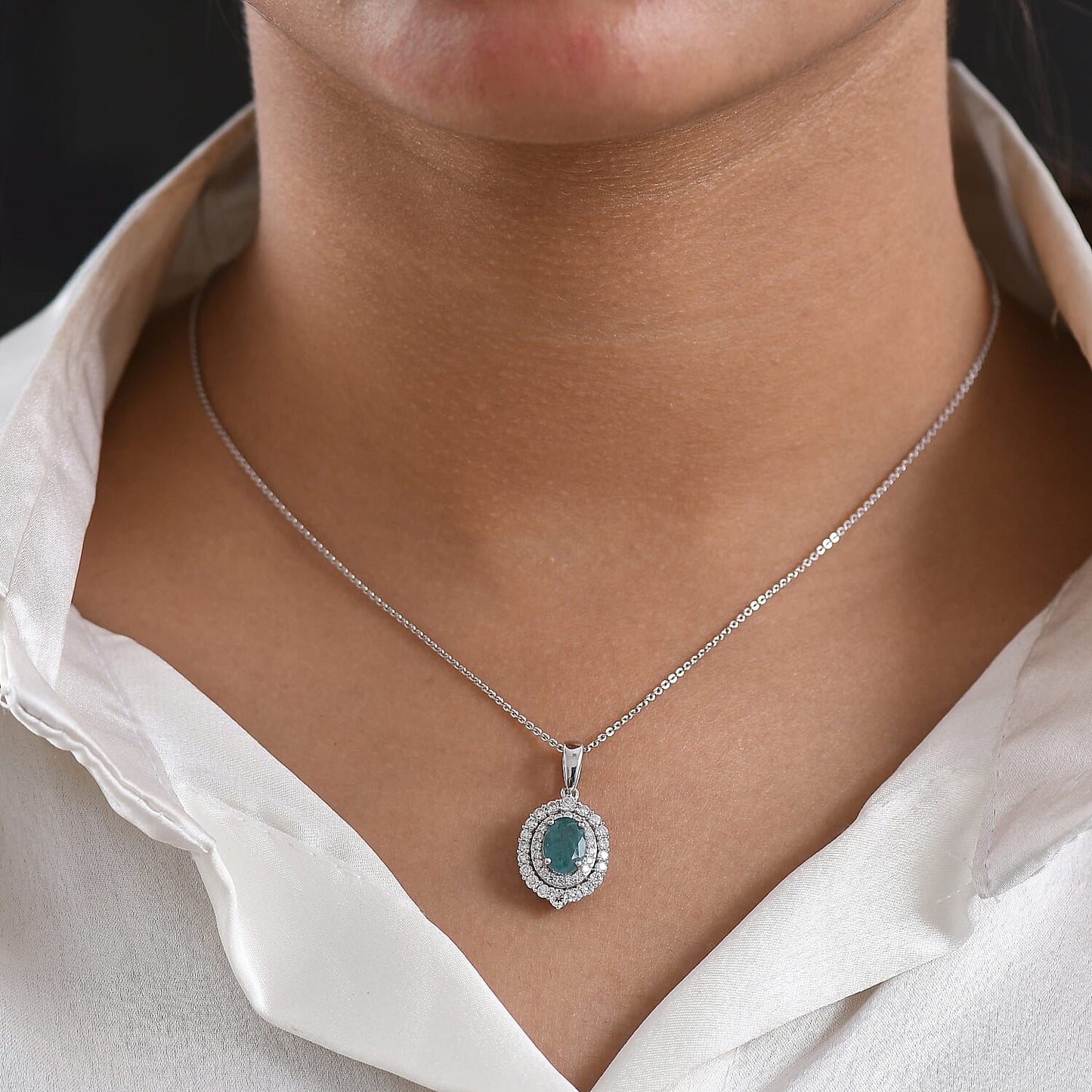 Grandidierite and Moissanite Halo Pendant – Calm, Clarity and Balance