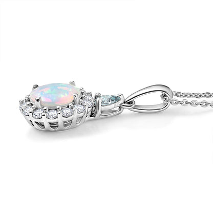 Ethiopian Welo Opal with Blue and White Moissanite Pendant Necklace
