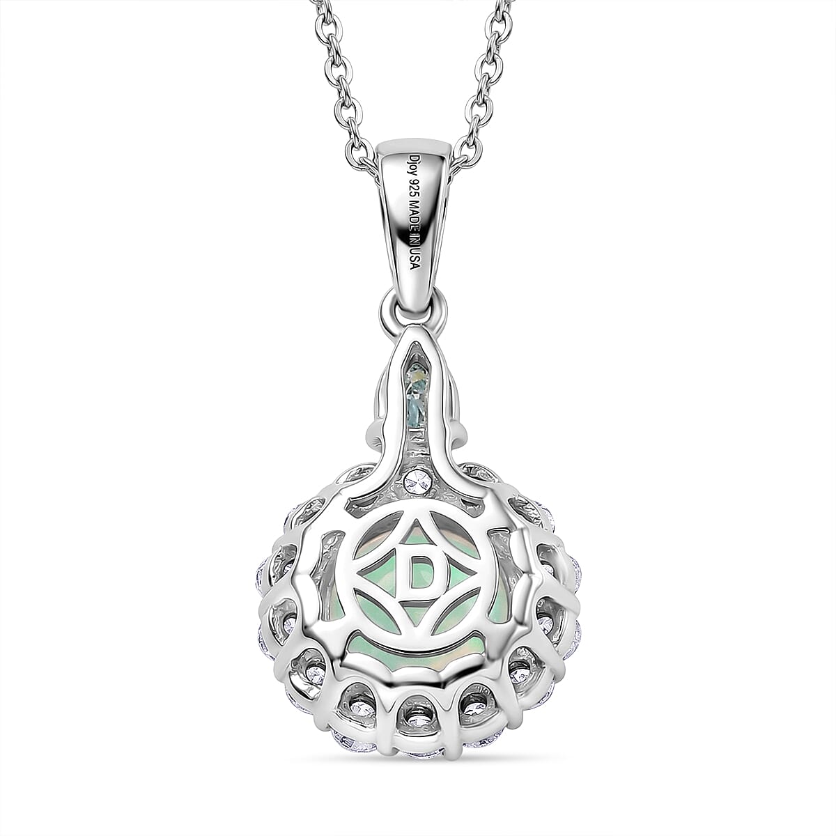Ethiopian Welo Opal with Blue and White Moissanite Pendant Necklace
