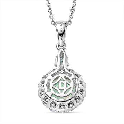 Ethiopian Welo Opal with Blue and White Moissanite Pendant Necklace