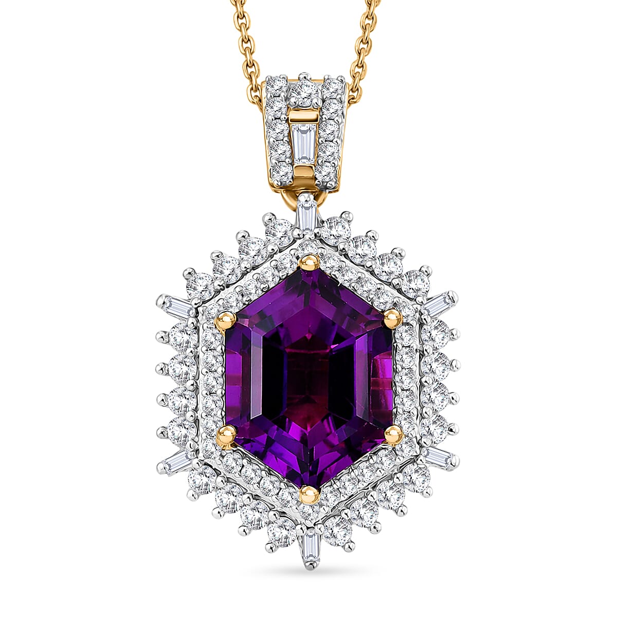 Lusaka Amethyst and Moissanite Sunburst Pendant Necklace – Intuition and Protection