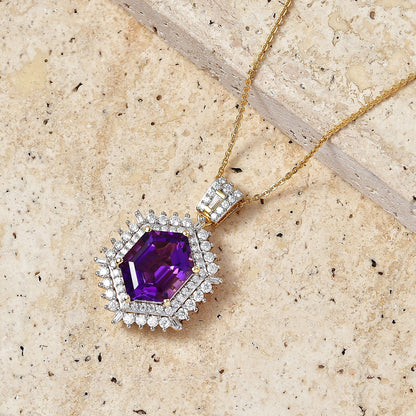 Lusaka Amethyst and Moissanite Sunburst Pendant Necklace – Intuition and Protection