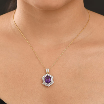 Lusaka Amethyst and Moissanite Sunburst Pendant Necklace – Intuition and Protection