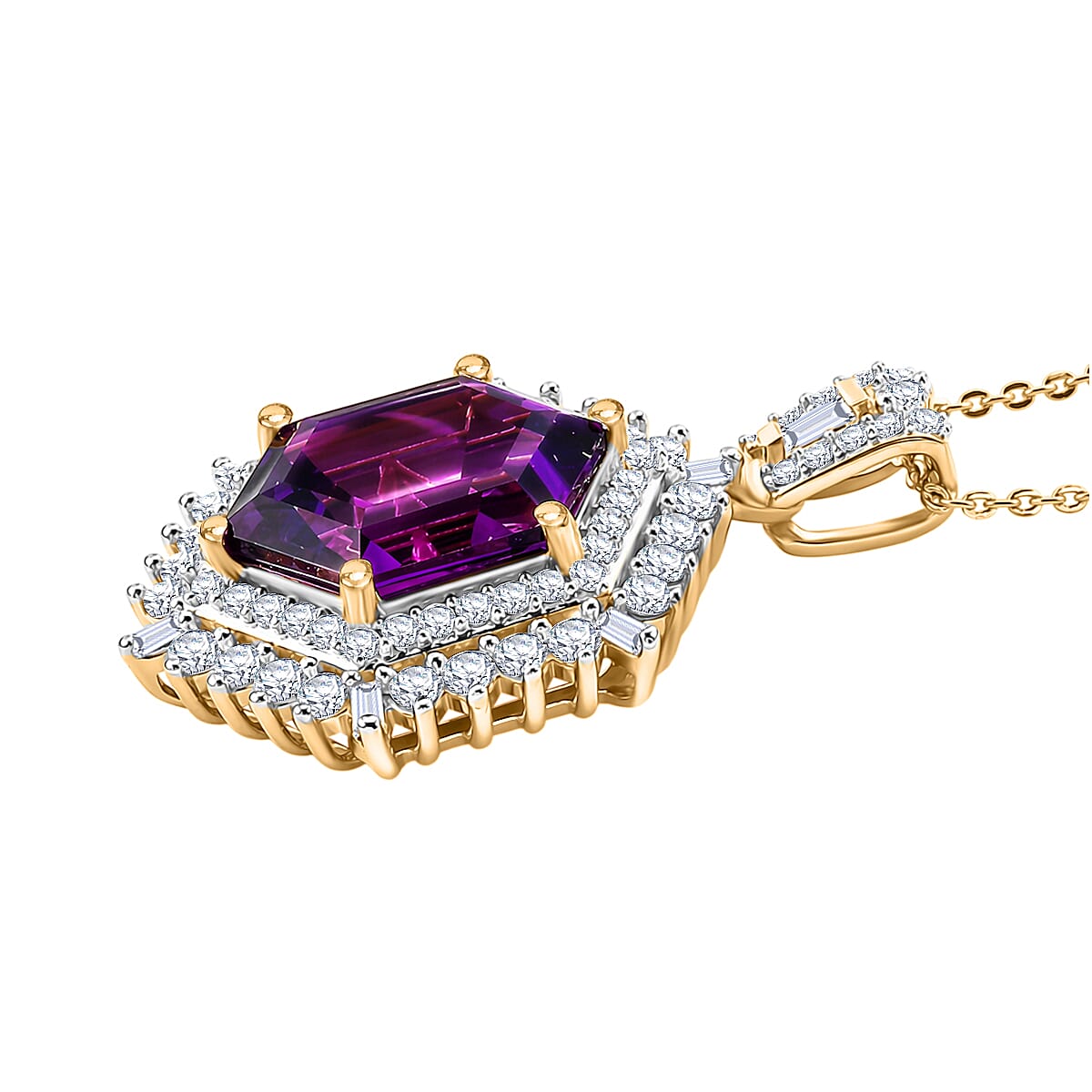 Lusaka Amethyst and Moissanite Sunburst Pendant Necklace – Intuition and Protection