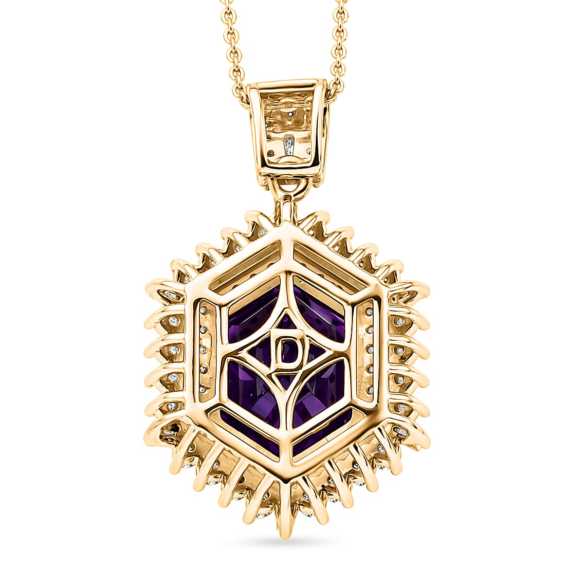 Lusaka Amethyst and Moissanite Sunburst Pendant Necklace – Intuition and Protection