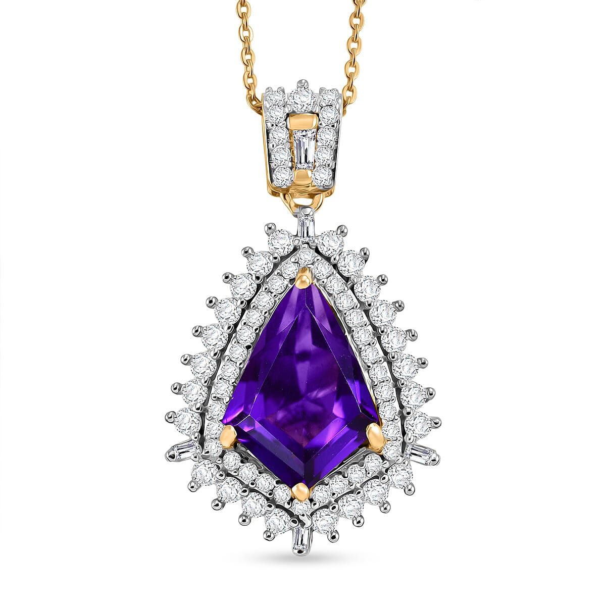Lusaka Amethyst and Moissanite Sunburst Pendant Necklace – Intuition and Protection