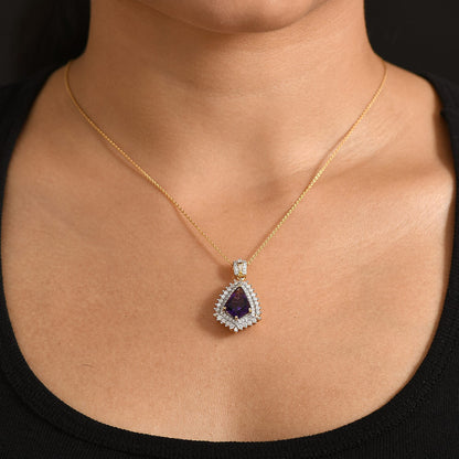 Lusaka Amethyst and Moissanite Sunburst Pendant Necklace – Intuition and Protection