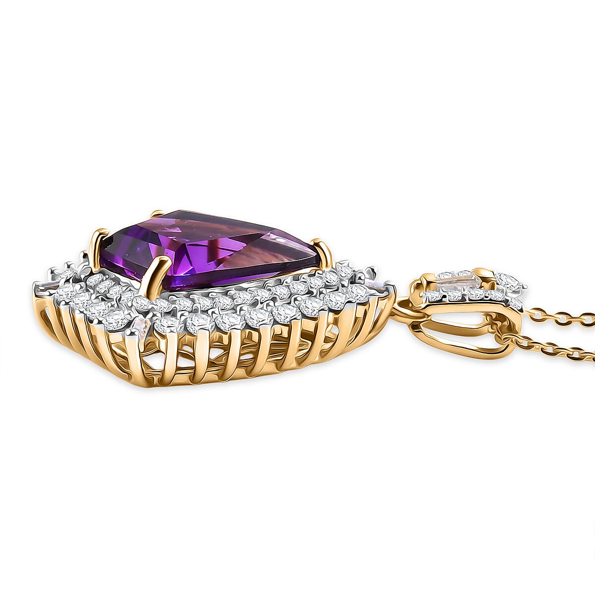 Lusaka Amethyst and Moissanite Sunburst Pendant Necklace – Intuition and Protection