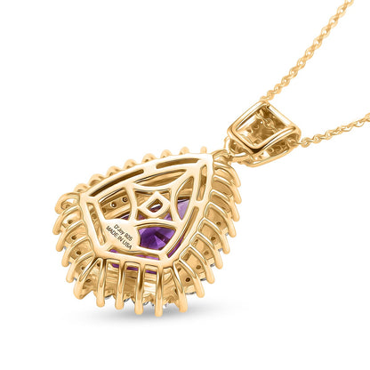 Lusaka Amethyst and Moissanite Sunburst Pendant Necklace – Intuition and Protection
