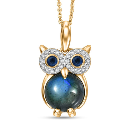 Malagasy Labradorite and Multi Gemstone Owl Pendant – Intuition and Wisdom