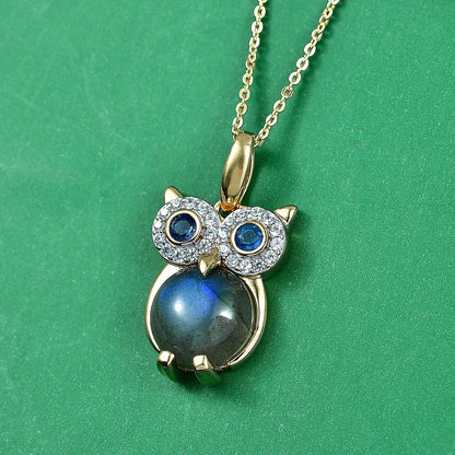 Malagasy Labradorite and Multi Gemstone Owl Pendant – Intuition and Wisdom