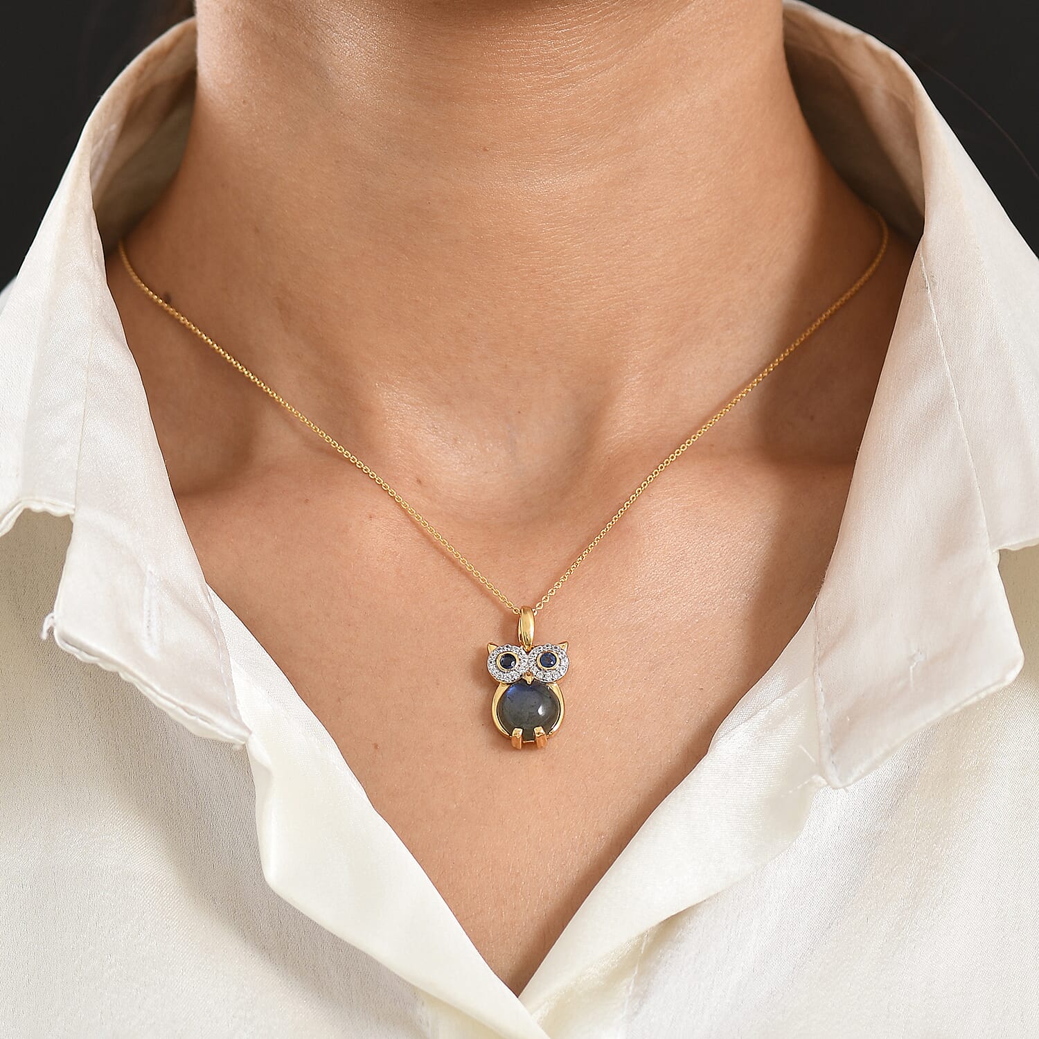 Malagasy Labradorite and Multi Gemstone Owl Pendant – Intuition and Wisdom