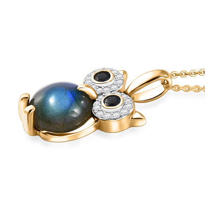 Malagasy Labradorite and Multi Gemstone Owl Pendant – Intuition and Wisdom