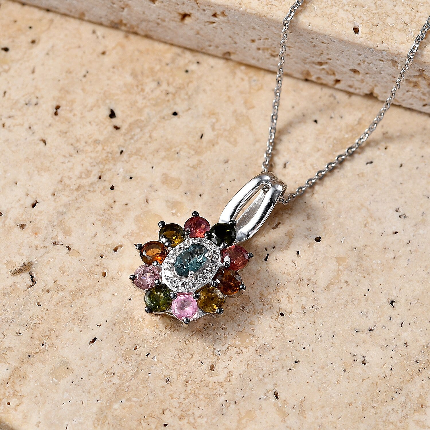 Multi Tourmaline and White Zircon Color Blossom Pendant – Balance and Joy