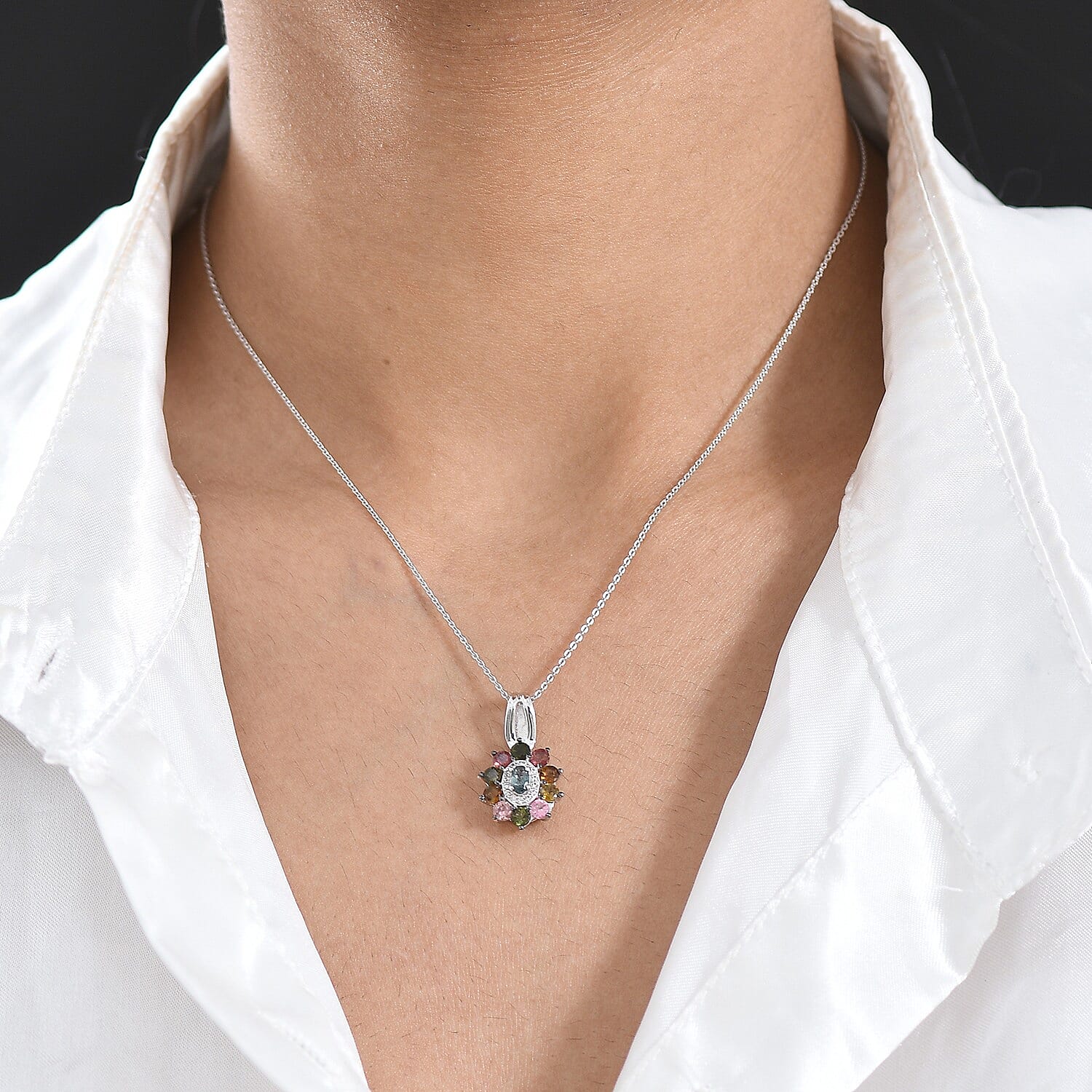 Multi Tourmaline and White Zircon Color Blossom Pendant – Balance and Joy