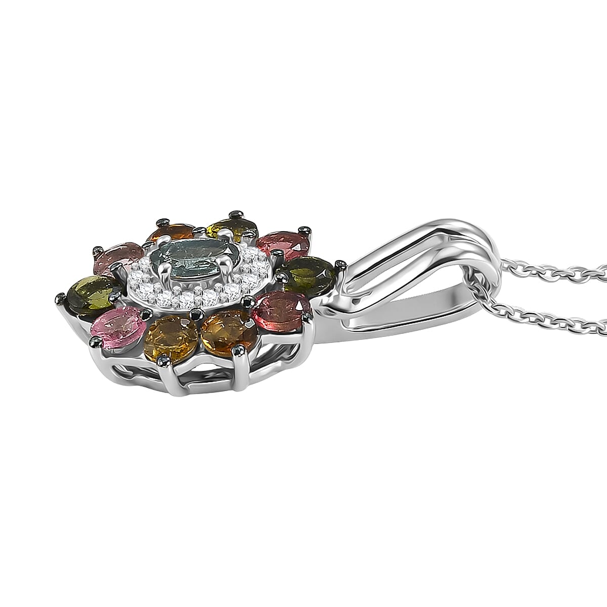 Multi Tourmaline and White Zircon Color Blossom Pendant – Balance and Joy
