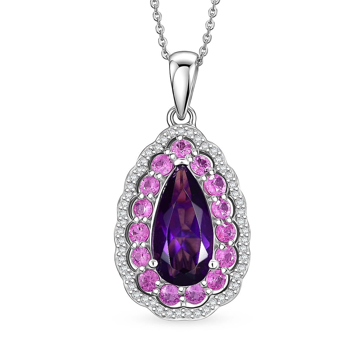 Zambian Amethyst and Multi Gemstone Royal Teardrop Bloom Pendant – Intuition and Growth