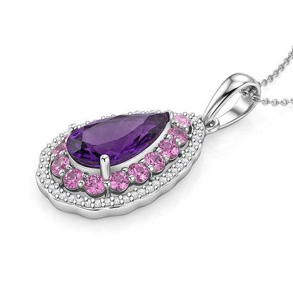 Zambian Amethyst and Multi Gemstone Royal Teardrop Bloom Pendant – Intuition and Growth