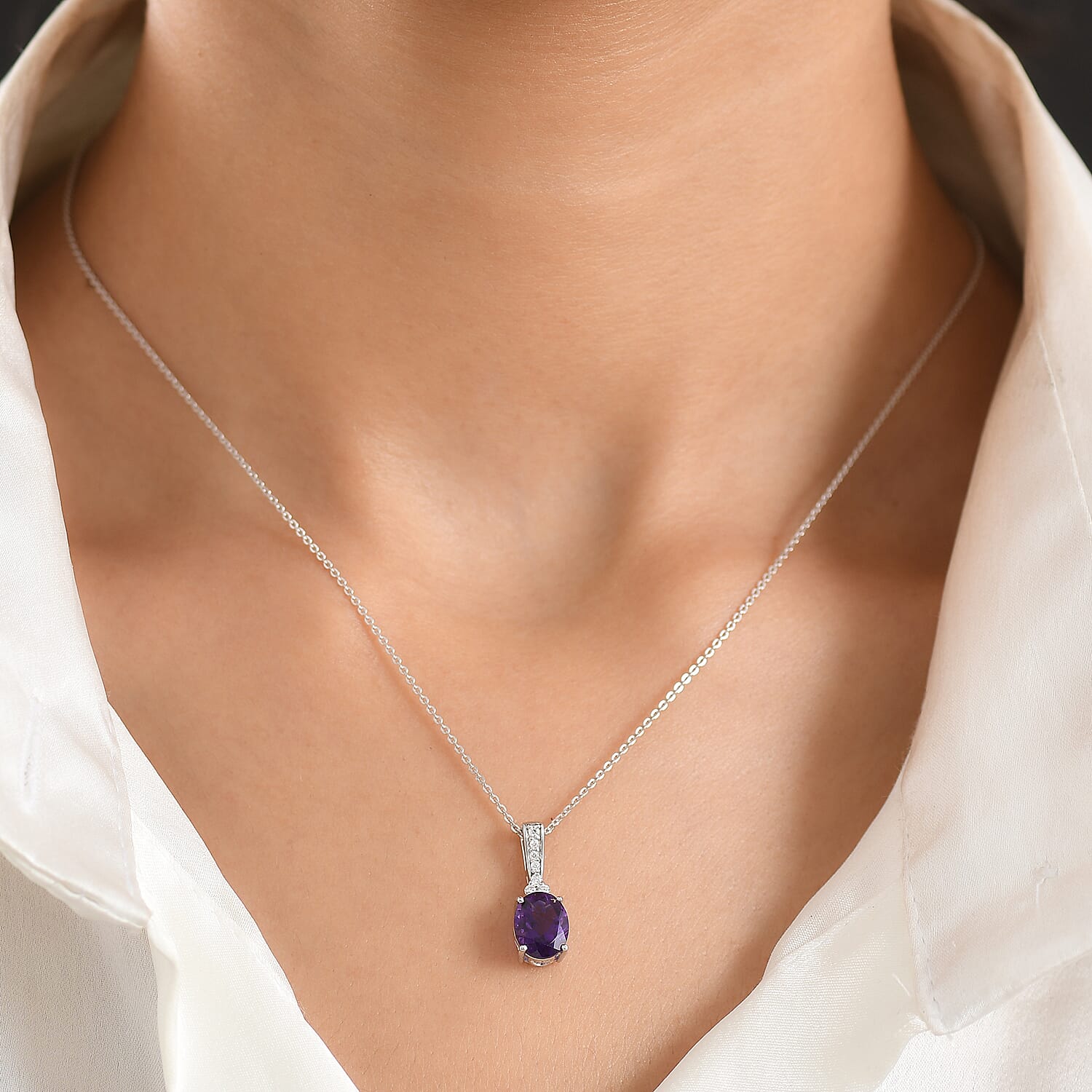Zambian Amethyst and Moissanite Violet Majesty Pendant – Spiritual Clarity and Peace