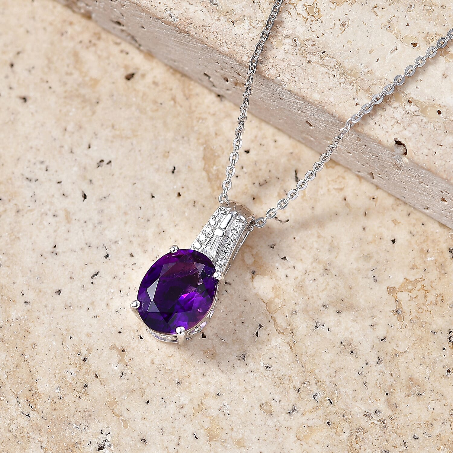 Moroccan Amethyst and Moissanite Royal Frame Pendant – Peace and Protection