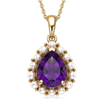 Zambian Amethyst and Freshwater Pearl Crown Pendant – Calm and Wisdom