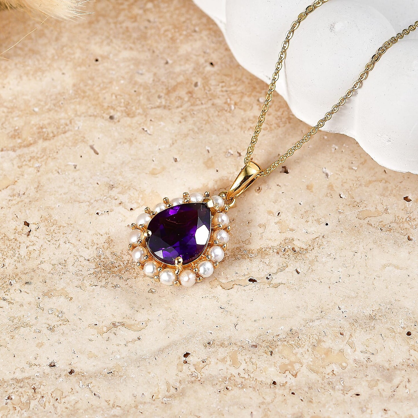 Zambian Amethyst and Freshwater Pearl Crown Pendant – Calm and Wisdom