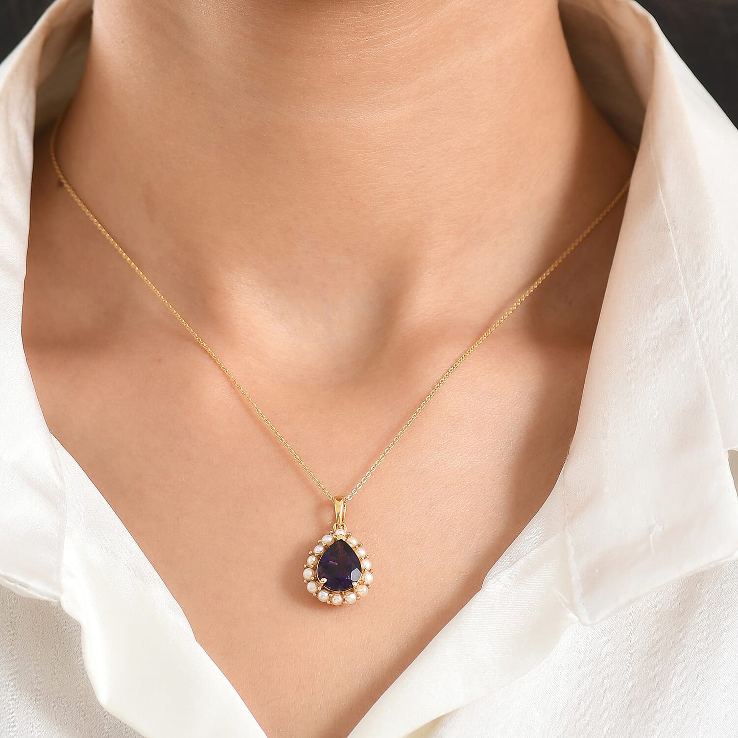 Zambian Amethyst and Freshwater Pearl Crown Pendant – Calm and Wisdom