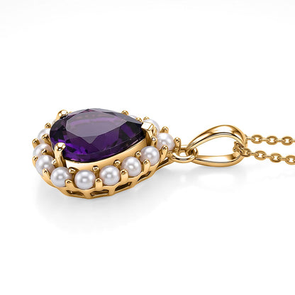 Zambian Amethyst and Freshwater Pearl Crown Pendant – Calm and Wisdom