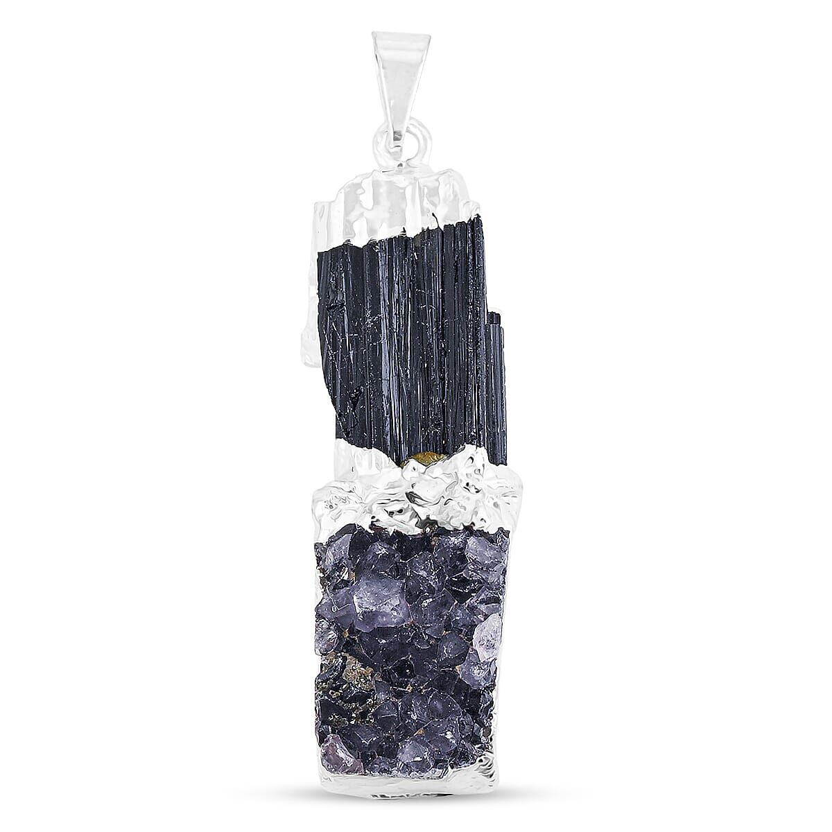 Black Tourmaline & Amethyst Pendant – Twin Power