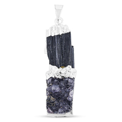 Black Tourmaline & Amethyst Pendant – Twin Power