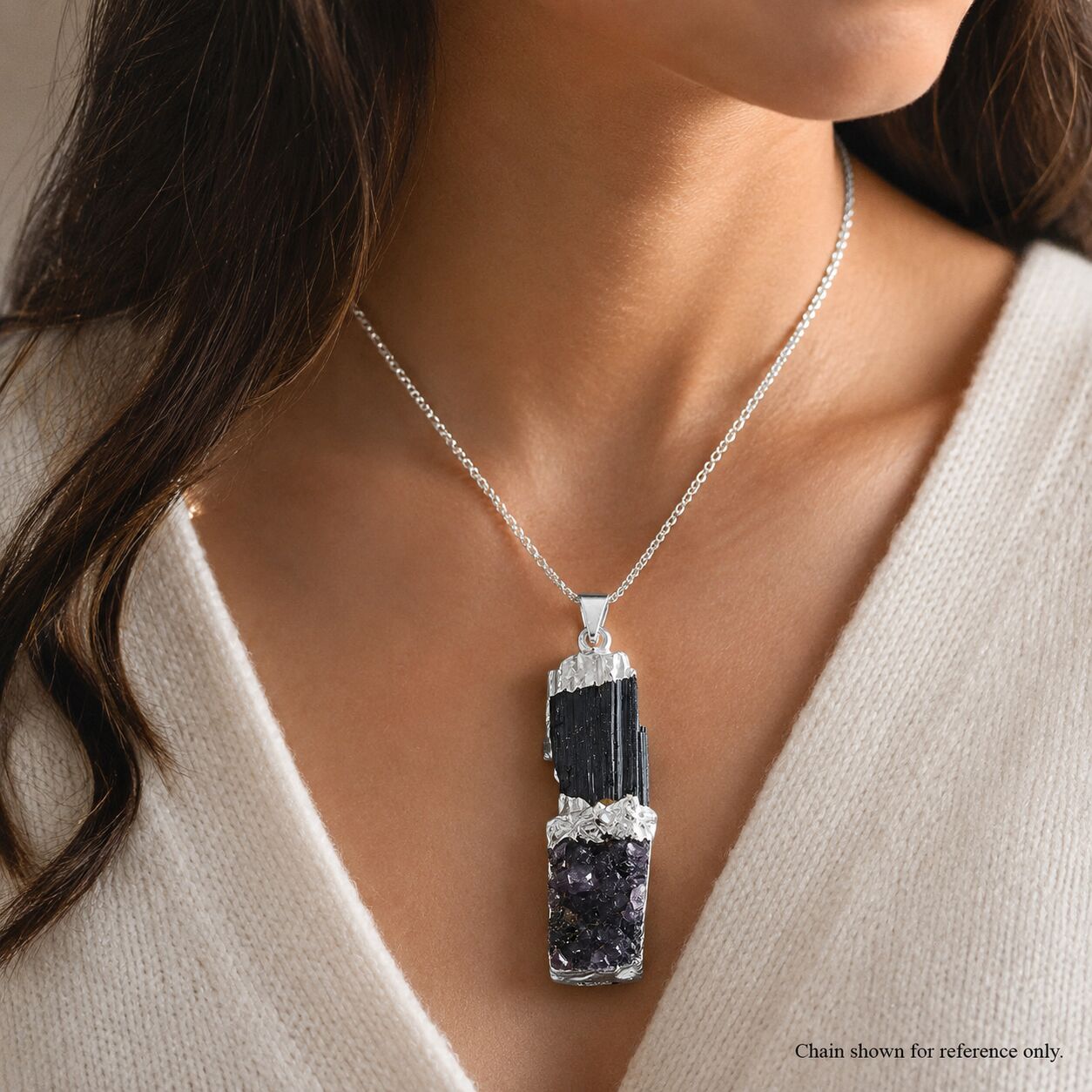 Black Tourmaline & Amethyst Pendant – Twin Power