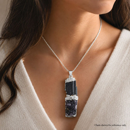 Black Tourmaline & Amethyst Pendant – Twin Power