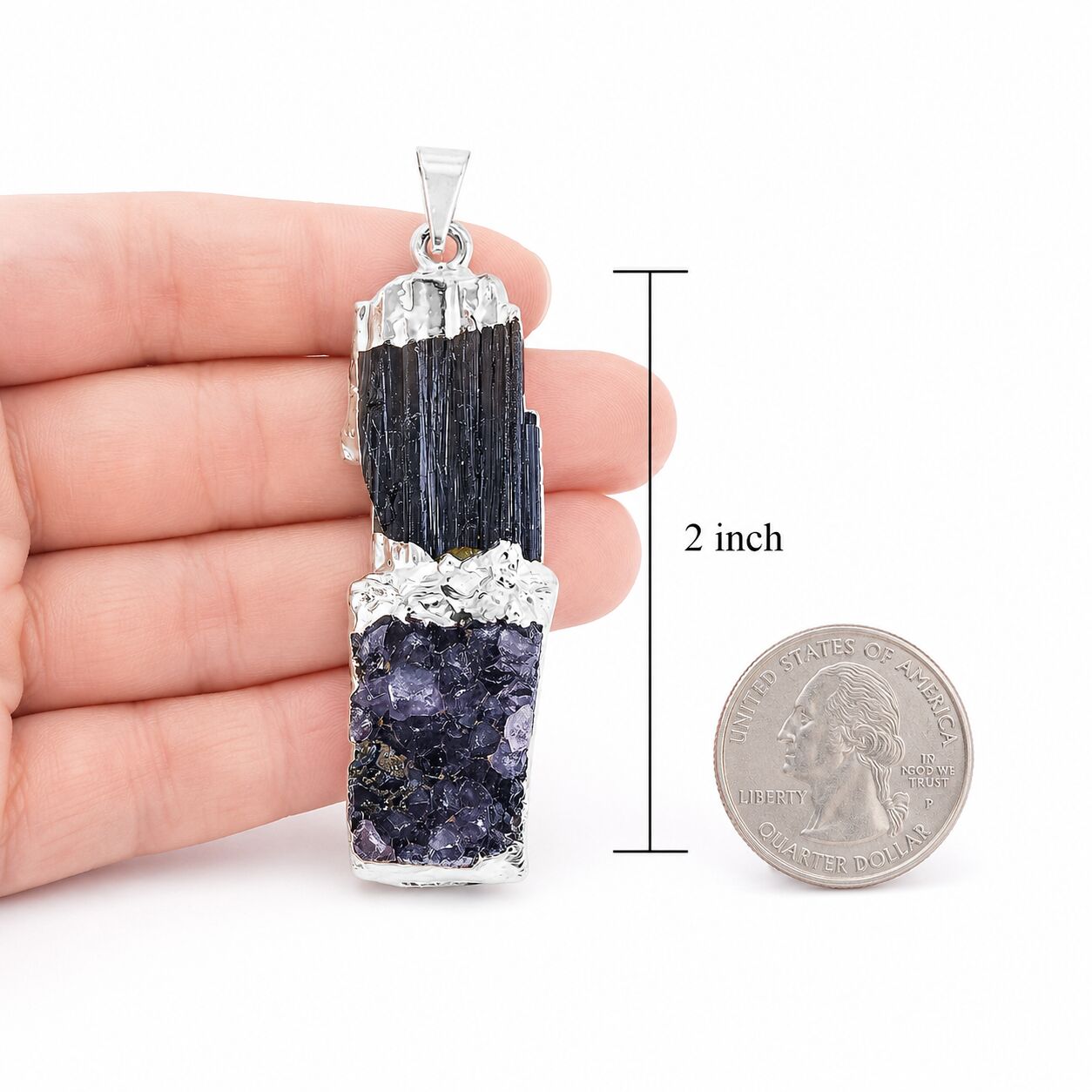 Black Tourmaline & Amethyst Pendant – Twin Power