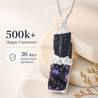 Black Tourmaline & Amethyst Pendant – Twin Power