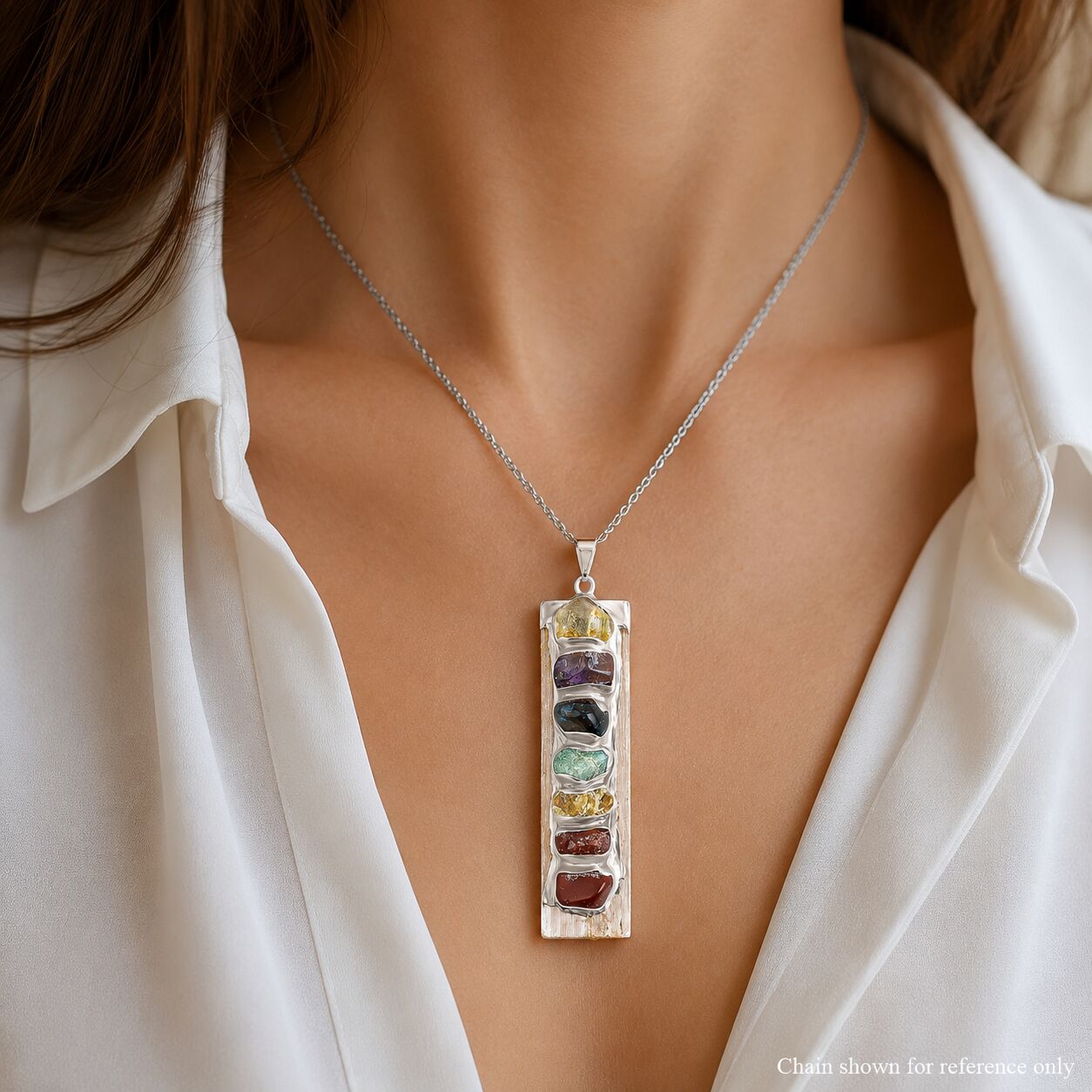 Selenite Chakra Pendant – 7 Healing Stones