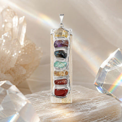 Selenite Chakra Pendant – 7 Healing Stones